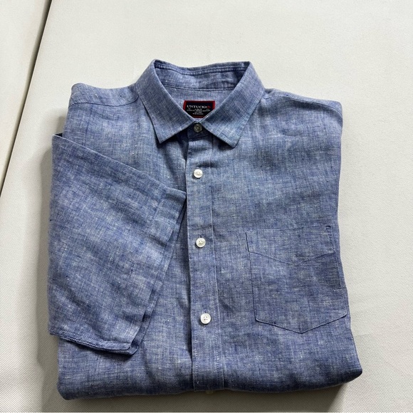 Untuckit Linen Shirt Size Large Heather Blue Classic Fit wrinkle Resistant - Picture 4 of 9